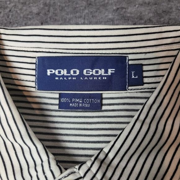 Vtg Polo Ralph Lauren Golf Mens Sz L Covered Placket Black Striped Pima Cotto - Picture 6 of 10